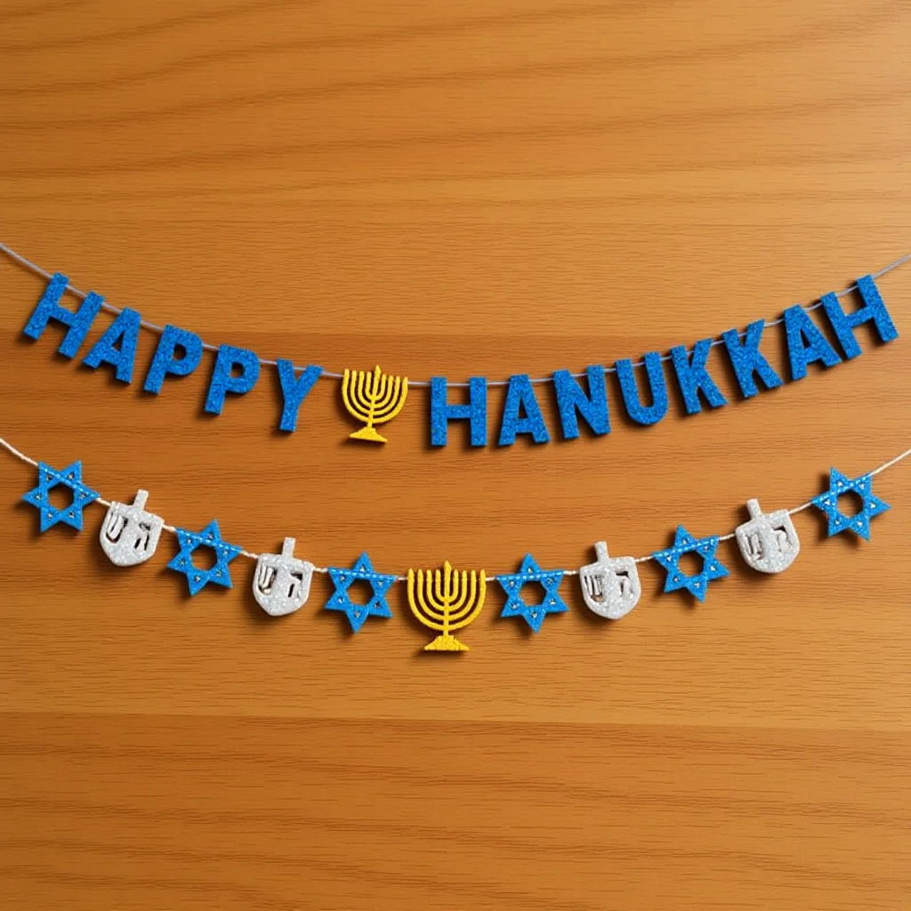 

2Pcs Happy Hanukkah Banner Star of David Menorah Hanging Decor for Classroom Home Door Window Celebration Party Atmosphere