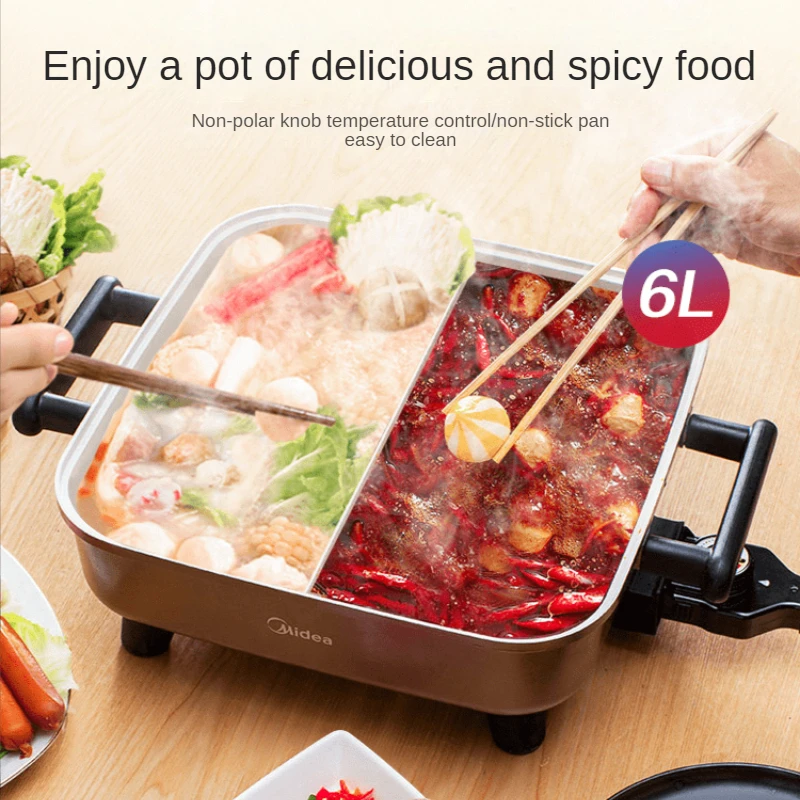 6L Midea Electric Chafing Dish Household Hot Pot Multi-Functional Electric Hot Pot Electric Caldron Double-Use Frying Pan