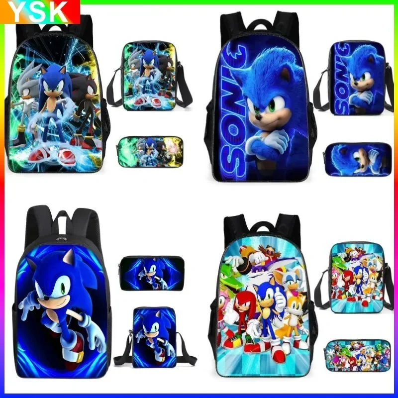 Sonic Backpack Primary and Middle School Students Schoolbag Boys Girls Anime Cartoon School Bag Mochila Best Gifts 2D Package