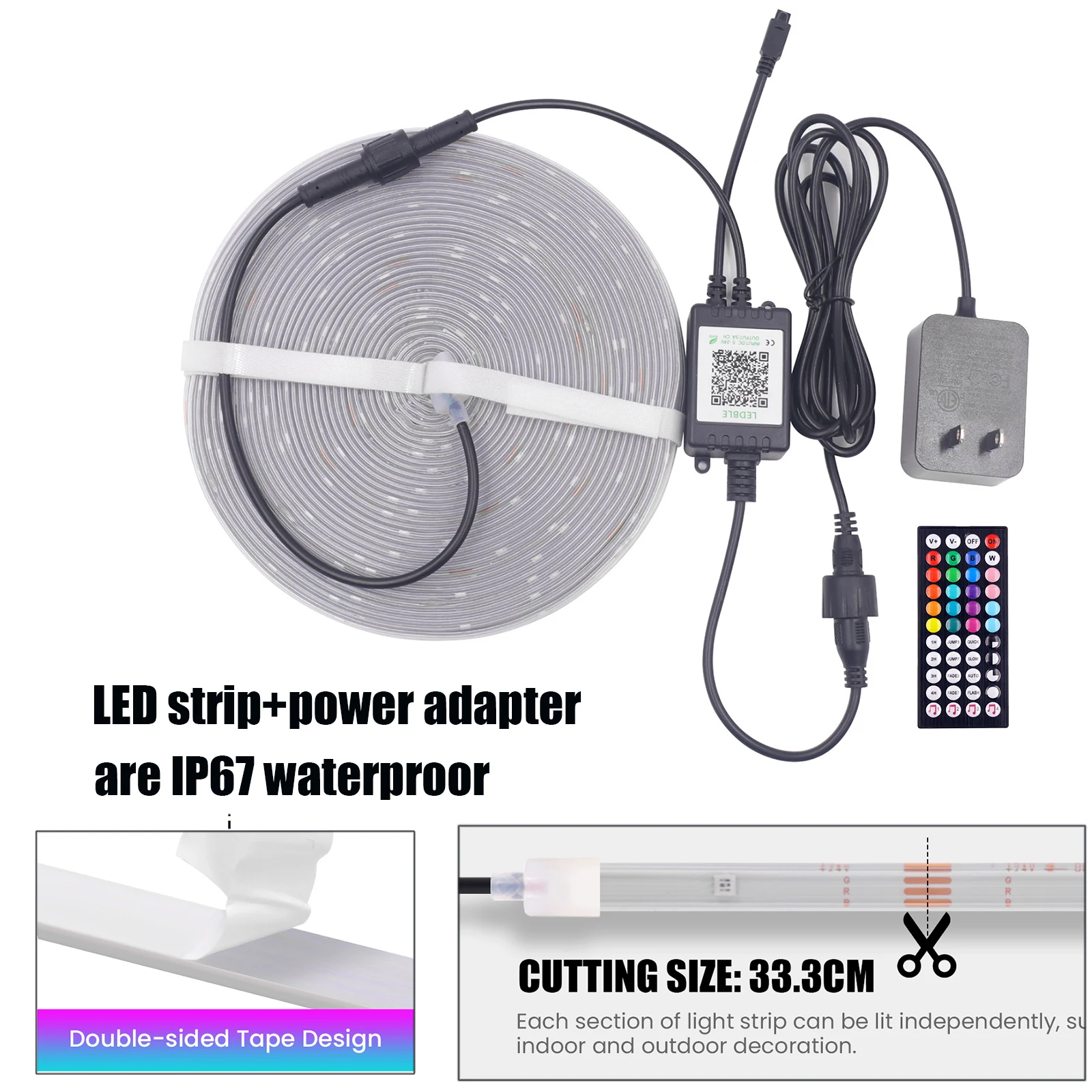 DC 24V Bluetooth APP Control RGB LED Strip 5M 30M 60M IP67 Waterproof Outdoor Garden Home Decor Flexible Ribbon Led Tape Diode