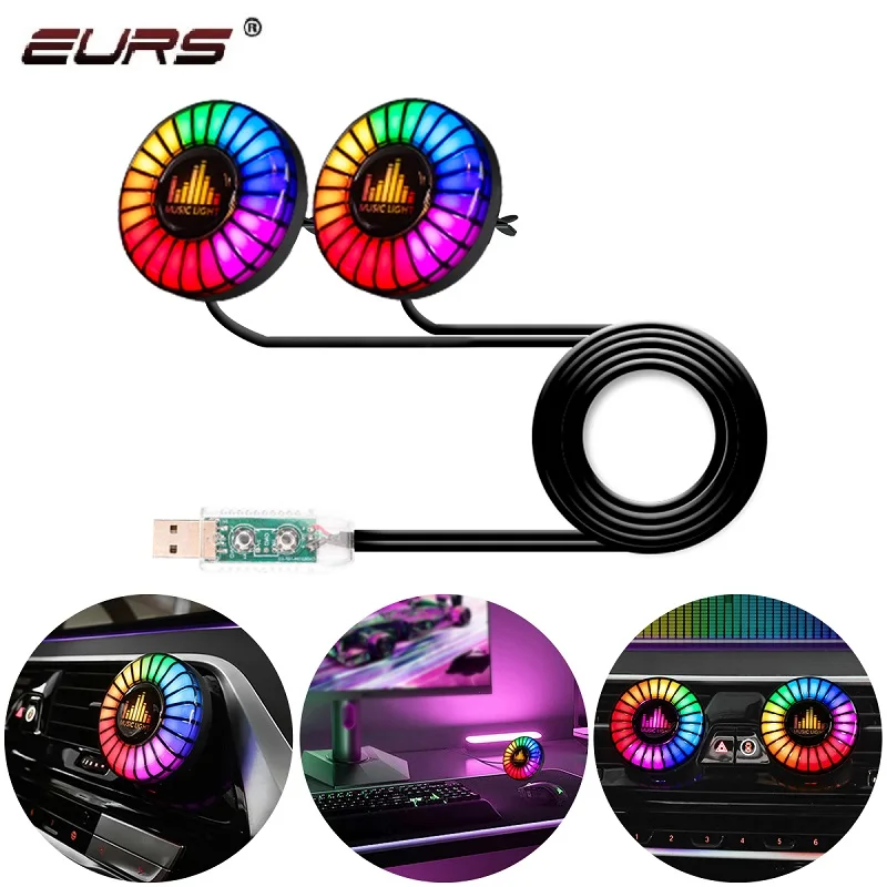 2IN1 Car Atmosphere Light Car Vent Sound Control Rhythm Light Vibration Decorative Light Automobile Accessory License Plate Lamp