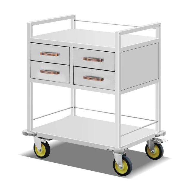 2025 Hot Sale Custom Stainless Steel Hotel Restaurant Banquet Service Cart Medical Trolley with 4 Drawers and Bottom Shelf