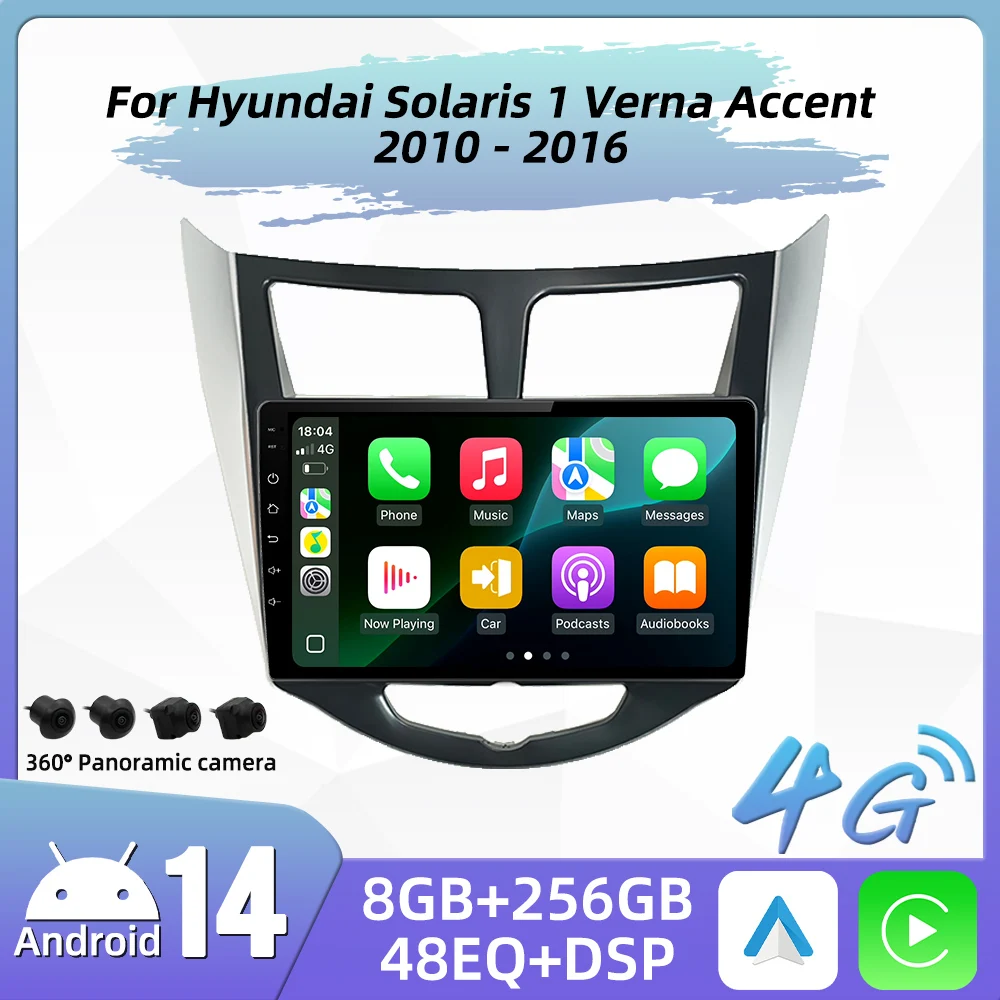 Carplay Auto Car Radio For Hyundai Solaris 1 Verna Accent  2010 - 2016 Android Car Multimedia Player GPS Navigation Stereo 2 Din