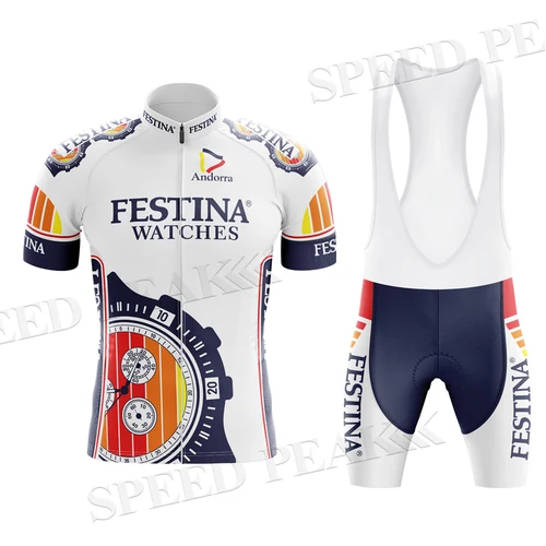 Imagen 1 del producto FESTINA-Conjunto de Jersey de ciclismo Retro, traje de bicicleta clásico, pantalones cortos con pechera de manga de verano para hombre, ropa de equipo, Jersey de bicicleta para hombre