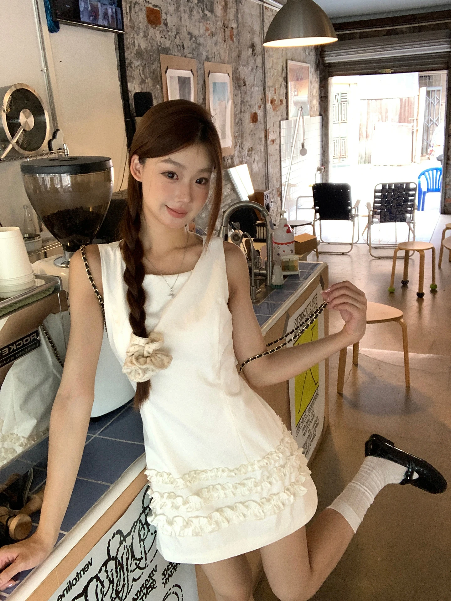 Ele White Summer Dr Damen Svel Slim Fit Rock Hohe Taille A-Linie Baumwollmischung Bequem Lässig Faionable