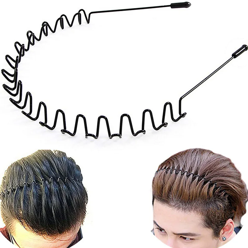 Unisex schwarze elastische rutschfeste einfache Metall-Stirnbänder für Männer und Frauen, gewelltes Haarband, Frühlings-Haarreifen, modische Haaraccessoires – Detail 8