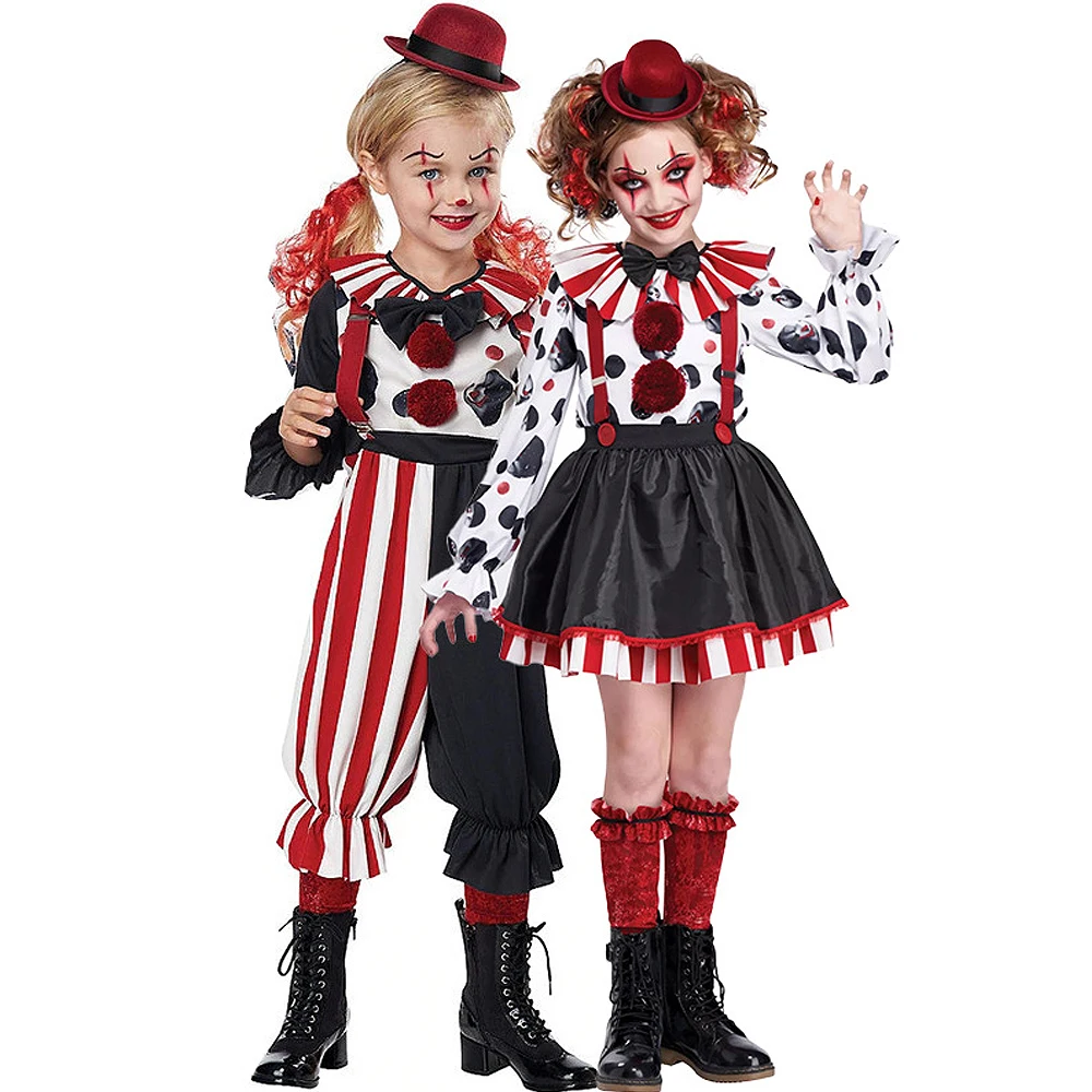 Halloween Kinder Clown Cosplay Kostüme Junge Mädchen Blutiges Monster Böses Gruseliges Hässliches Zirkus Faschingskostüm Hosen-Sets