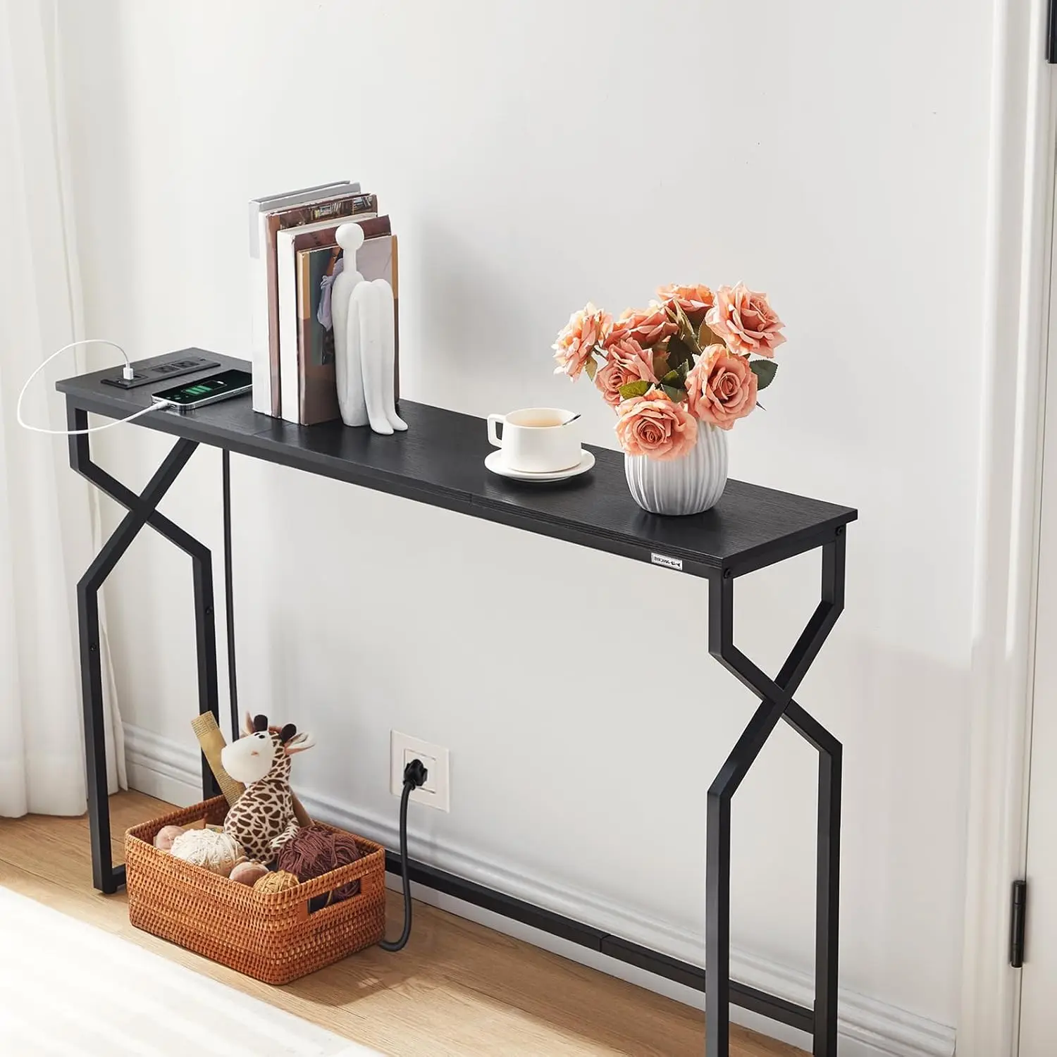 44.9" Narrow Console Sofa Table with Power Station, USB Ports & Outlets for Living Room Entryway