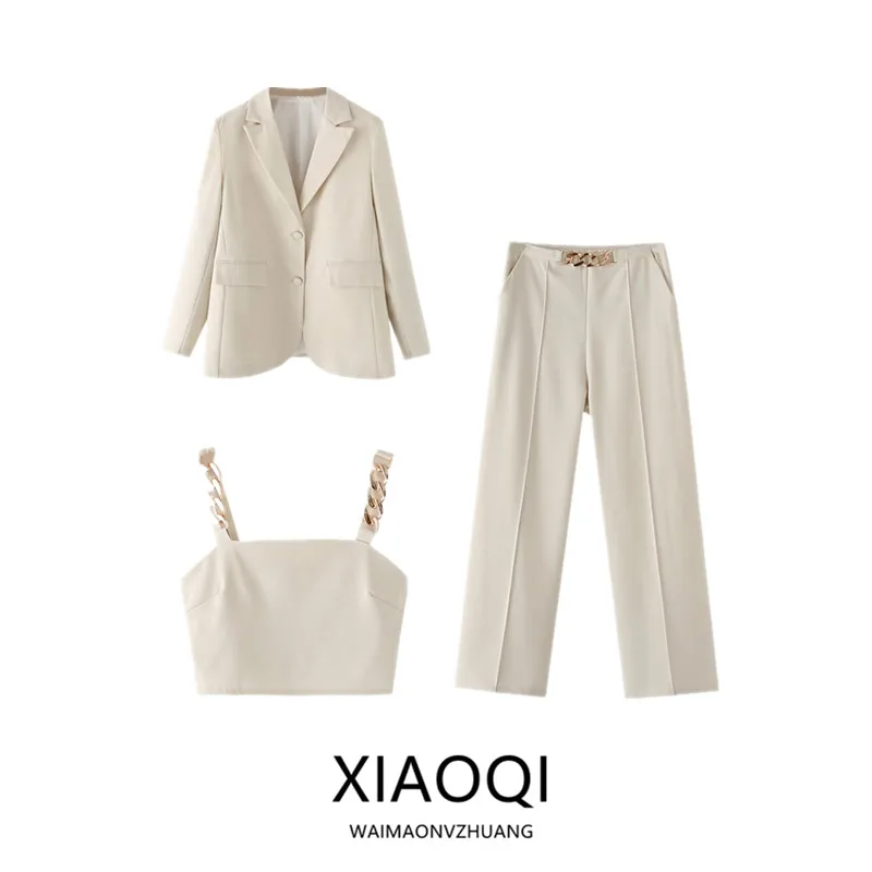 

Faionable Metal Chain Suit Set Casual Wide Leg Pants And Strap Top Women's Ensemble for Ages 25 to 35 Summer 2024 Collection