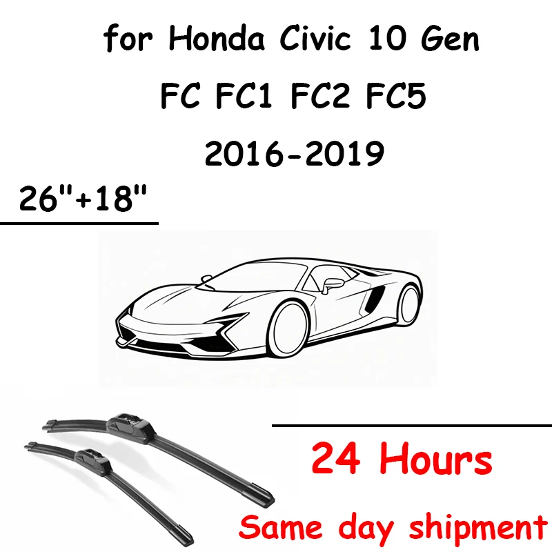 Двойные резиновые щетки стеклоочистителя автомобиля для Honda Civic 10 Gen FC FC1 FC2 FC5 2016-2019, передние резиновые автомобильные аксессуары 2016 2017 2018 2019 Двойные резиновые щетки стеклоочистителя автомобиля для Honda Civic 10 Gen FC FC1 FC2 FC5 2016-2019, передние резиновые автомобильные аксессуары 2016 2017 2018 2019