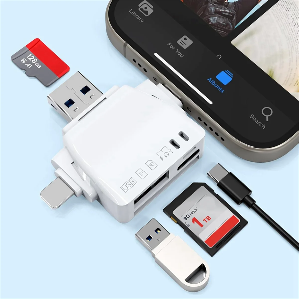 

Hot! SD Card Reader Multi Card Reader SD/TF Card+USB OTG+Type C Audio Adapter Charging Digital Camera Card Adapter