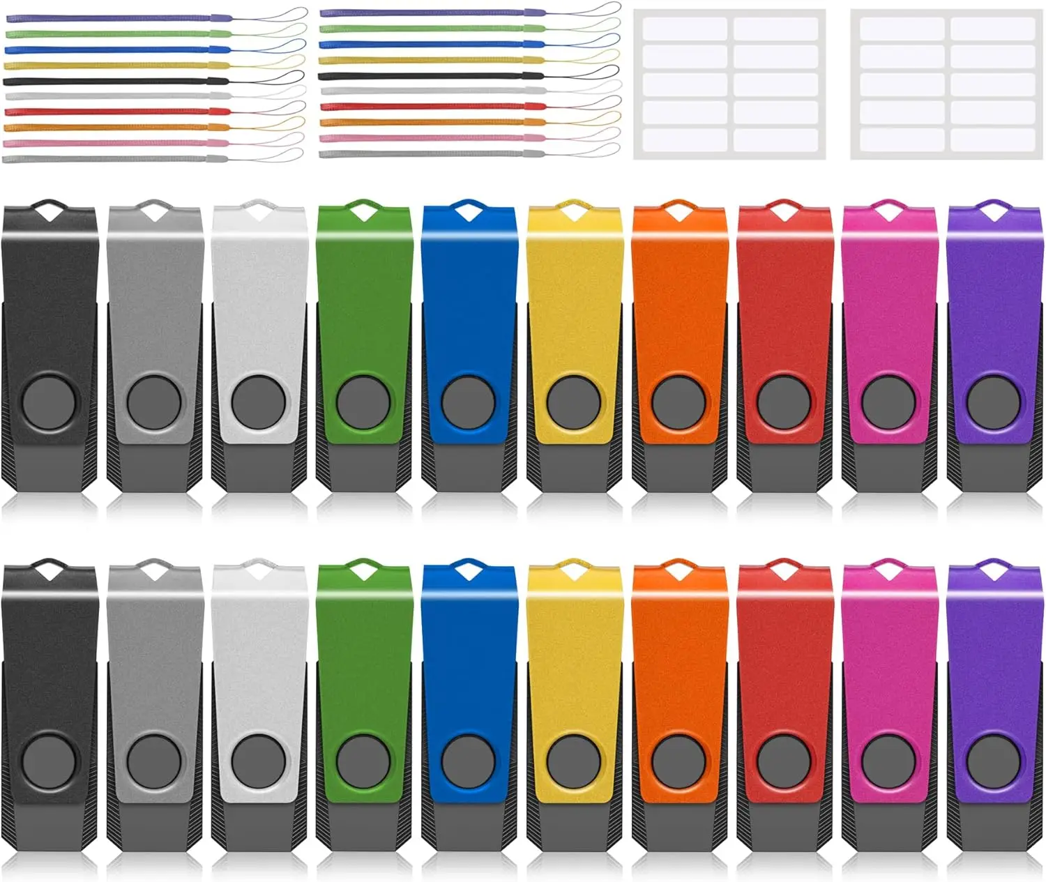 

20 Pack 16GB USB Flash Drives with Lanyards, Multi-Colored Thumb Drives for Data Storage & Transfer