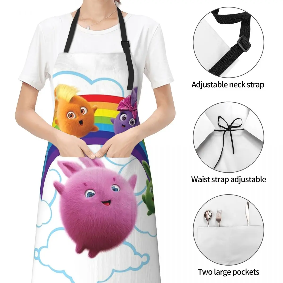 أرانب صني - مآزر أرانب قوس قزح للطهاة والطبخ والخبز، مريلة بدون أكمام لتنظيف المطبخ للنساء والرجال