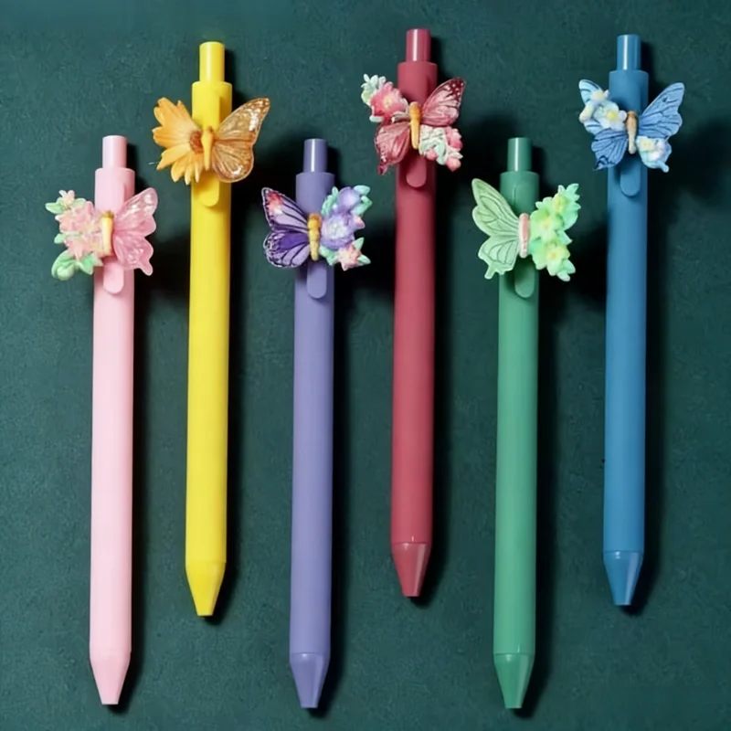 12pcs color butterfly series ballpoint pens (4 pens + 8 refills) suitable for school, office and other settings, school supplies