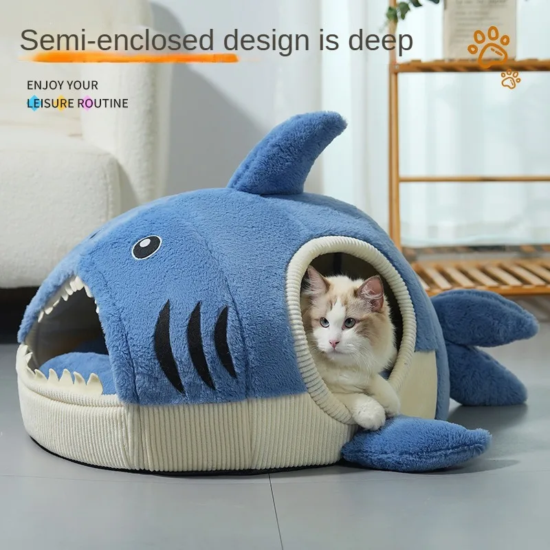 

Trendy Cute Shark Cat Bed All-Season Plush Small Dog Bed Warm Pet Mat