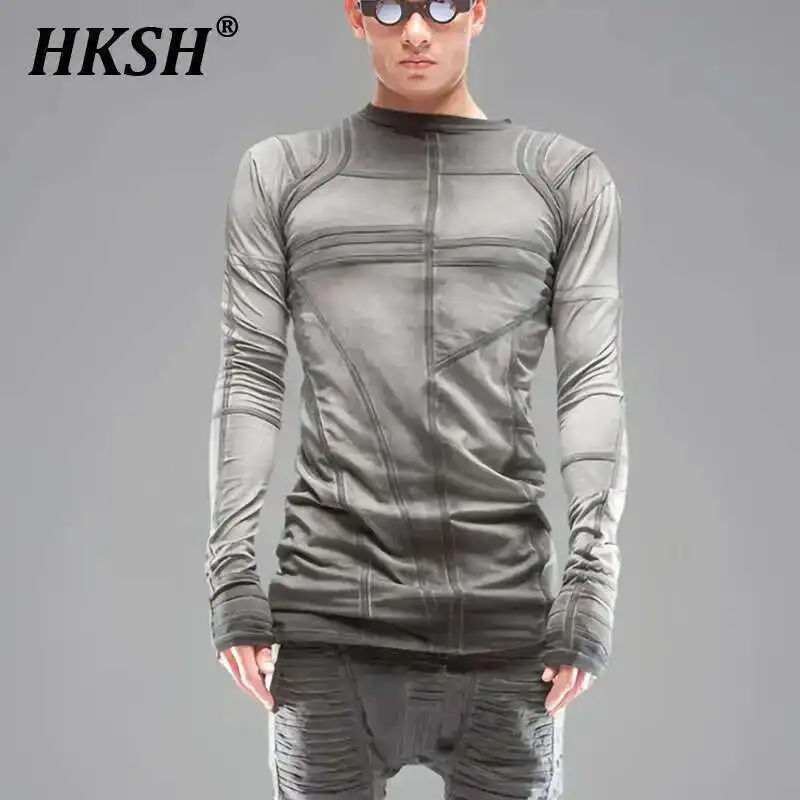 

HKSH Waste Land Deconstruction Dirty Dyeing Aging Asymmetric Slim Bottom Cotton T-shirts Long Sleeve Dark Punk Sweatshirt HK4138