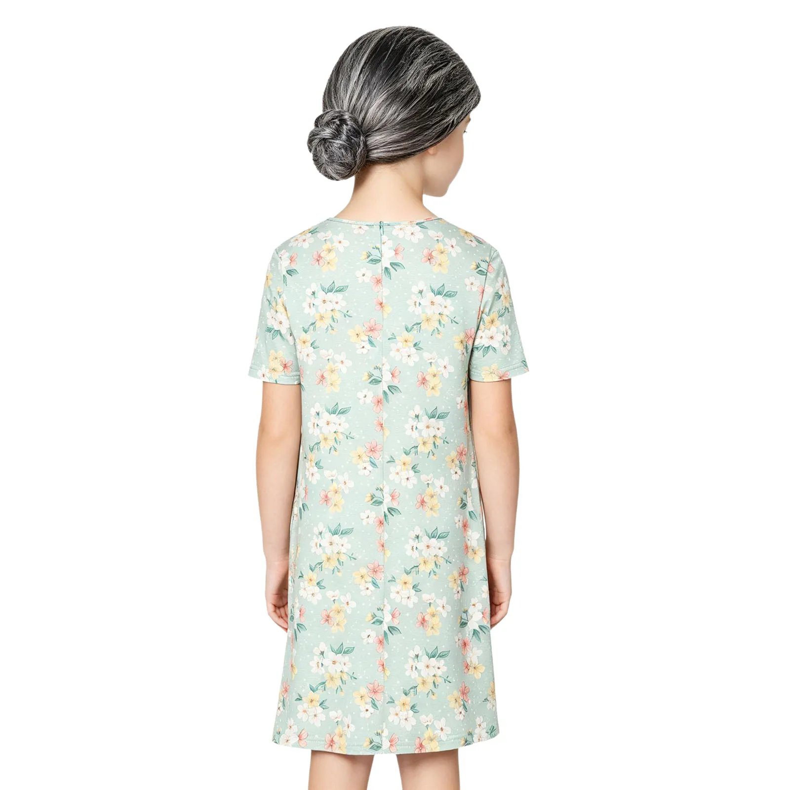 Disfraz de 100 Días de Escuela para Niñas, Carnaval, Halloween, Cosplay de Abuela, Vestido de Señora Mayor con Estampado Floral, Manga Corta y Cremallera Trasera