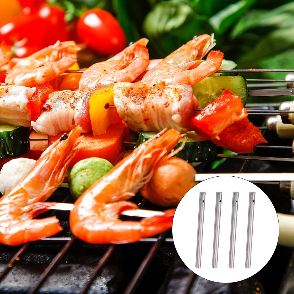 

4 Pcs Stainless Steel Barbecue Skewer Holder Durable BBQ Sticks Bucket Protective Lid Storage Container ganizer Silver Round