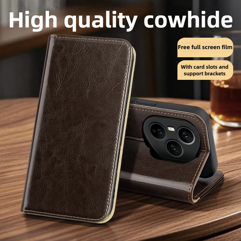 

Чехол для Honor 400 Pro, новый защитный чехол из воловьей кожи с тонкими отверстиями, мягкий чехол с отделением для карт, кожаный флип-чехол для Honor 400 Global