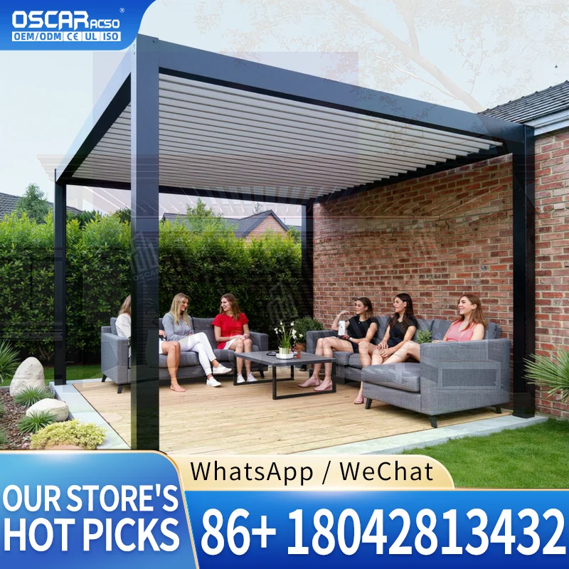 High Quality Retractable Manual Louver Outdoor Bioclimatic Aluminum Structure Shade for Garden Patio Backyard pergola
