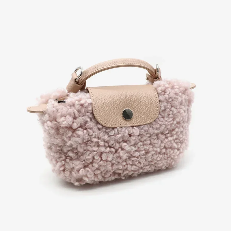 Mini Genuine Lamb Fur Woman's Phone Purse Fluffy Cute Female Handbag Stylish Luxury Design Ladies Crossbody Clutch Bag