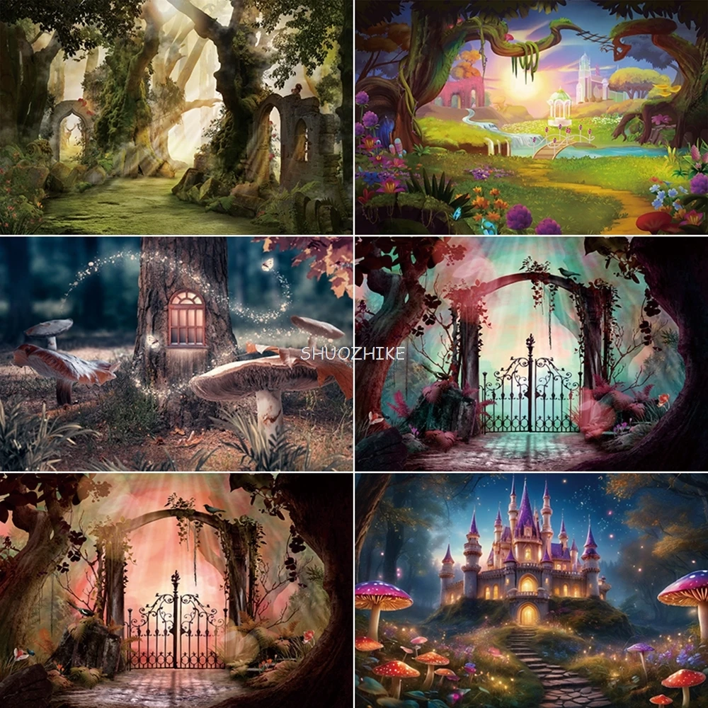 

Spring Children Enchanted Garden Birthday Party Background Fairy Forest Butterfly Photo Zone Backdrop Photography Props