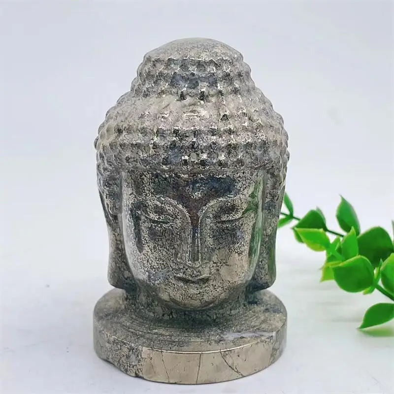 Natural Pyrite Buddha Head Crystal Healing Carving Figurine Polished Fengshui Gemstones Sculpture Crafts Gift 1pcs