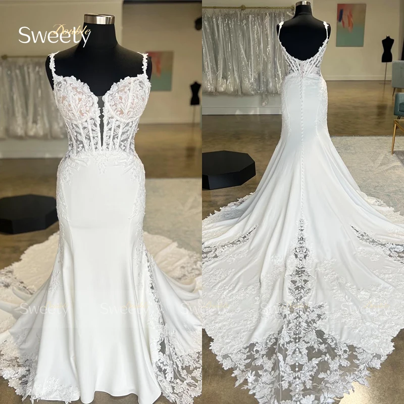 Simplicidade-Vestido De Noiva De Organza Cetim Com Bordado Em Renda, Vestido A-Line, Manga Cheia, O-Neck, Vestido De Baile