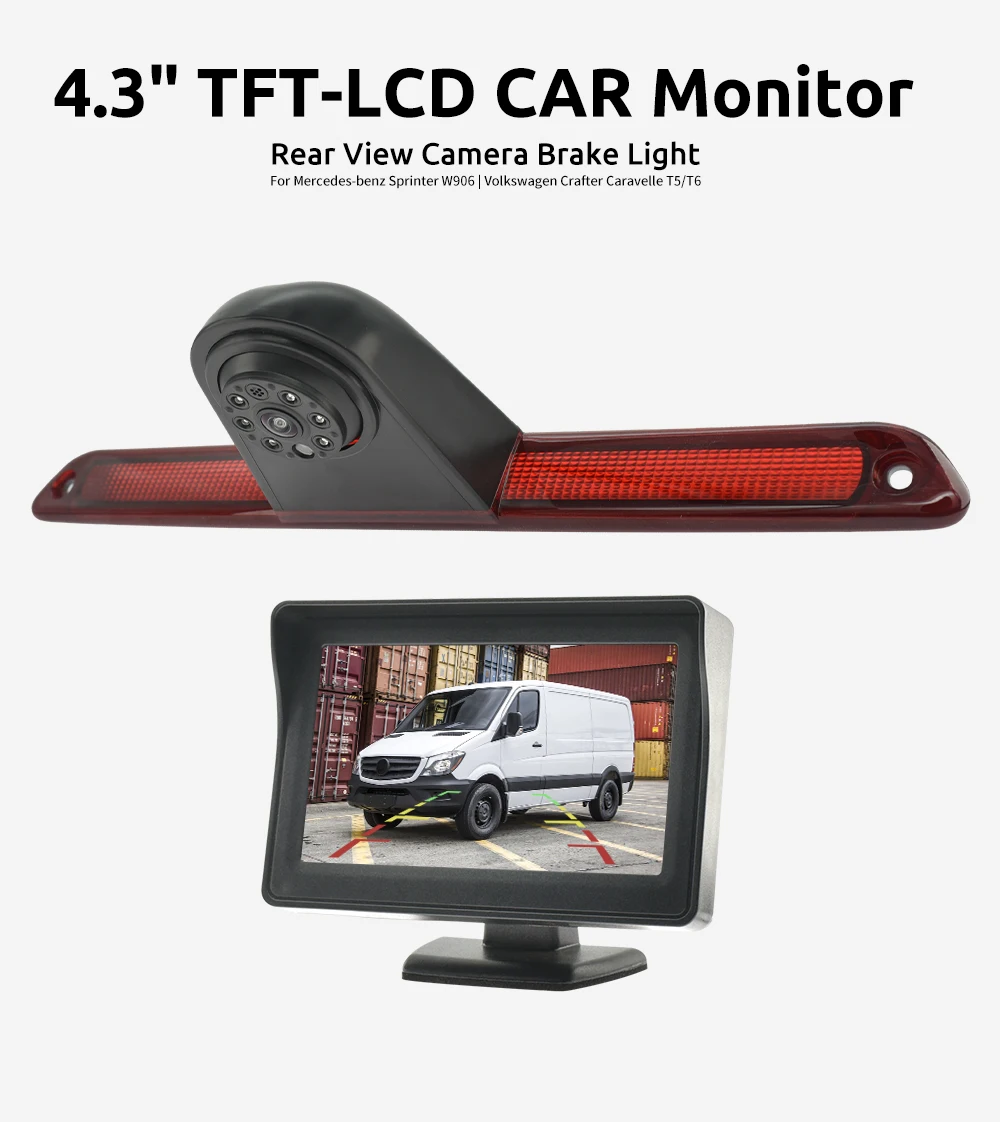Parking Car Rear View Camera Brake Light 4.3 Inch Monitor For Mercedes-benz Sprinter W906 Volkswagen Crafter Caravelle T5 T6