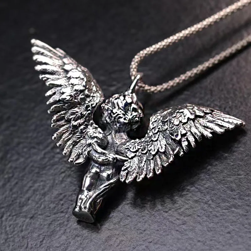 S925 Sterling Silver Pendants for Women Men New Fashion Cupid Little Angel Love God Guardian Vintage Punk Jewelry Free Shipping