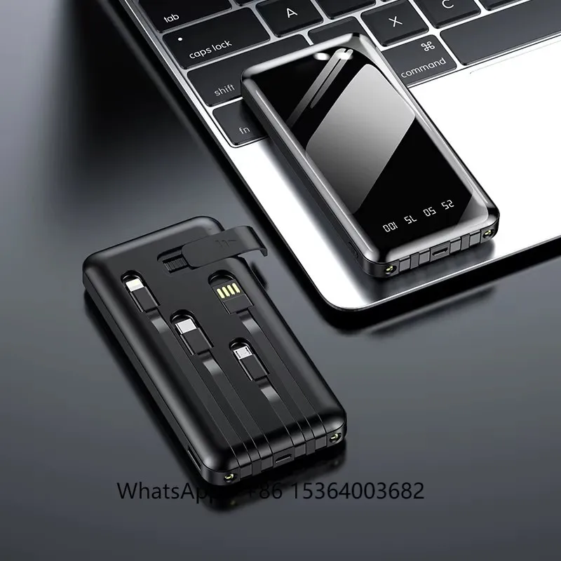 

Power Bank Built-in Cable USB External Battery Powerbank Ultra Thin Portable Charger Mobile Station