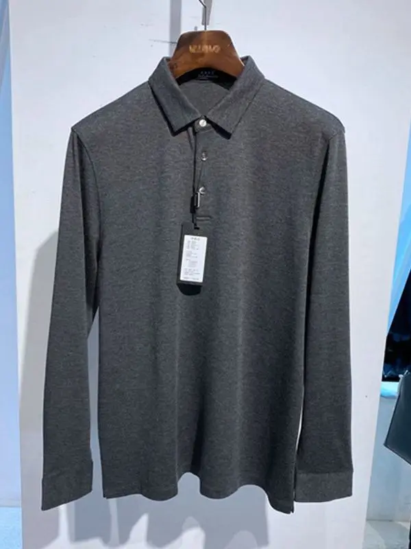 

Autumn Winter Mens Long Sve T-irt New Flip Collar Tee Buttons Mix Modal Wool Camere Busin Casual Breathable Thi