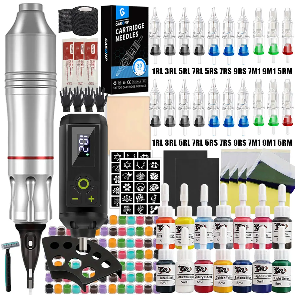 Professional Wireless Tattoo Machine Kit Rotary Tattoo Pen Kit with Wireless Power Supply Inks Needles for Tattoo Beginners Kits image 3