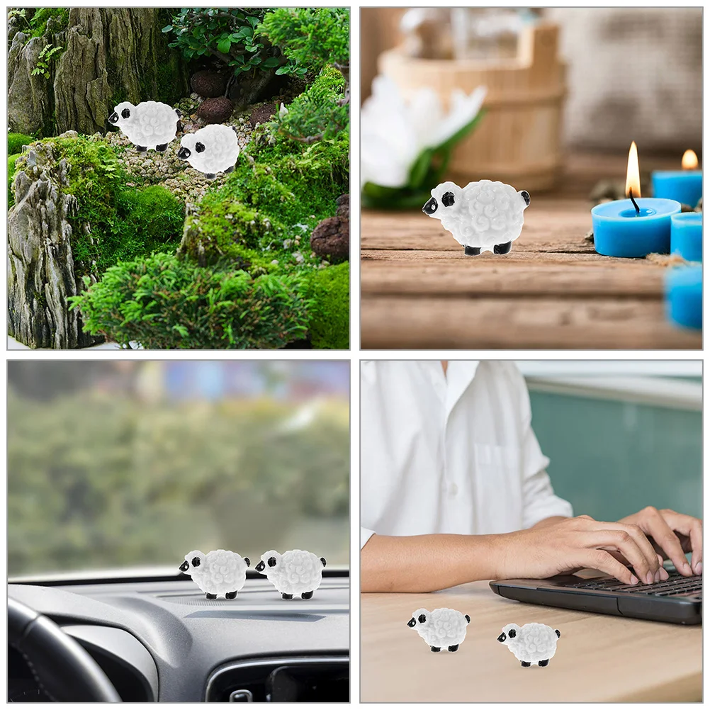 10Pcs Resin Mini Sheep Garden Moss Decoration Small Animal Lawn Statue Cartoon Sheep Mini Landscape Ornament Goat Figurine