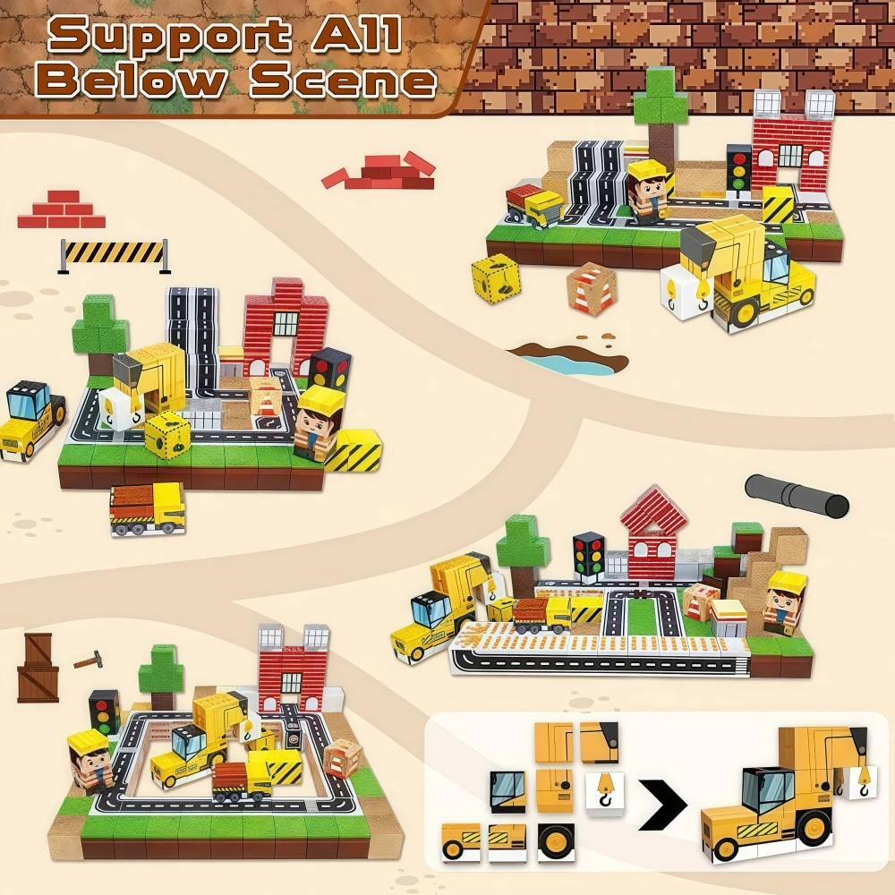 100 Uds. Bloques de construcción de azulejos magnéticos montaje gratis tema de construcción de ciudad 3D creativo DIY STEM juguetes de aprendizaje regalos de vacaciones