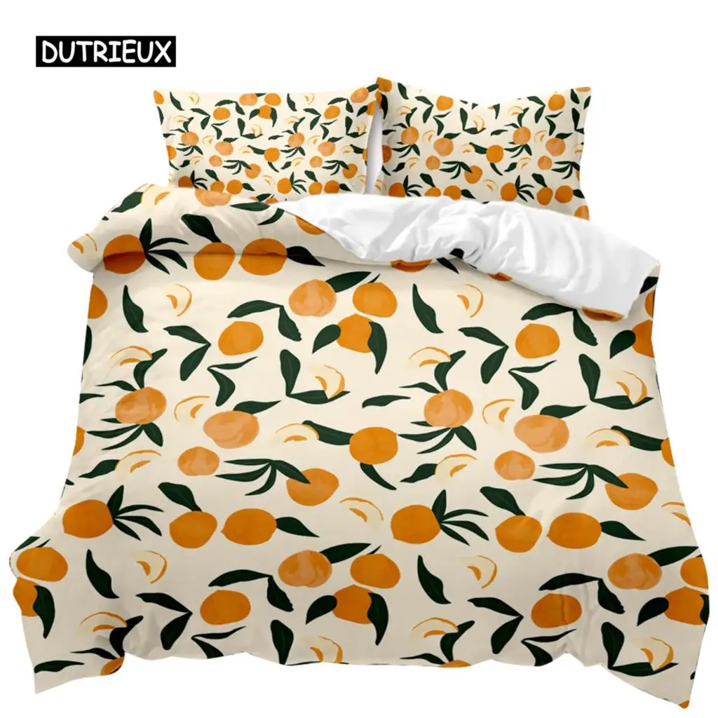 Fruit Duvet Cover Set Orange Bedding Set for Teens Girls Women Cute Cartoon Orange Double Queen King Size Polyester Qulit Cover