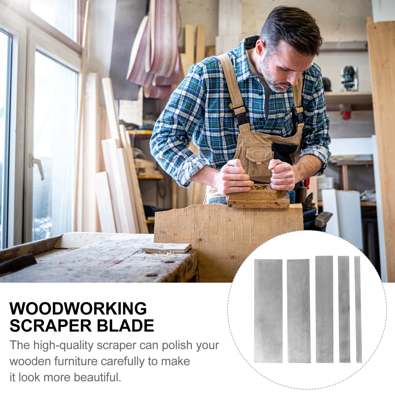 5Pcs Professional Cabinet Scrapers Made of High-Strength Manganese Steel for Wood Furniture Polishing Sanding and Carpentry Work