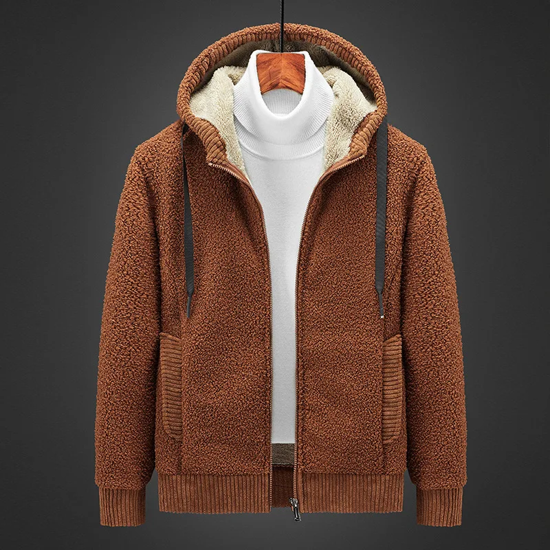 

Orange Thick Fleece Hoodies Nice Casual Winter Jacket Men Fur Lining Loose Zipper Coat Sweatshirt Cashmere Sportwear Parkas 8XL