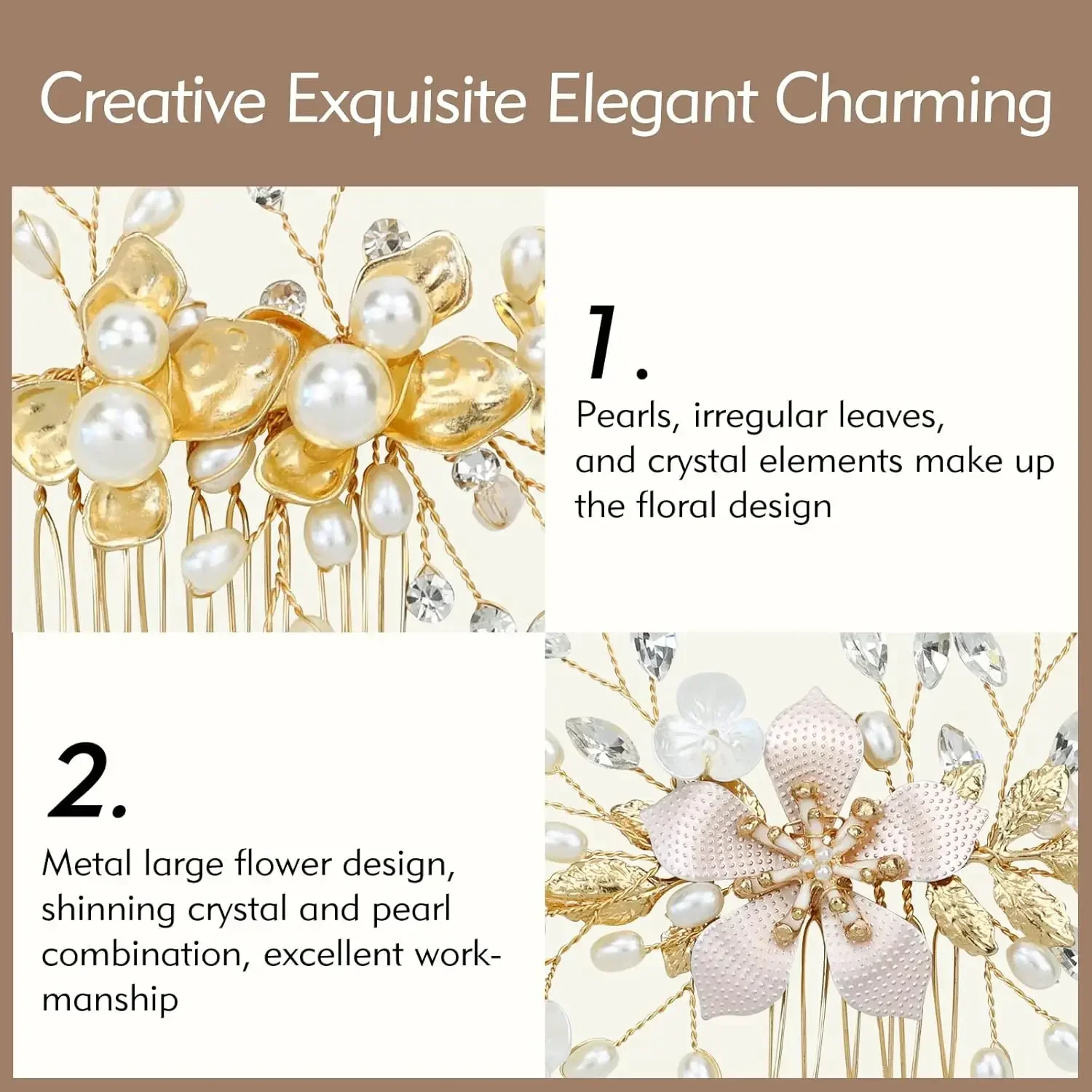 Confezione da 36 pettini laterali per capelli da sposa in foglia d'oro, forcine per capelli con perle a forma di U, fermagli per capelli con strass a spirale, mollette, copricapo da ballo