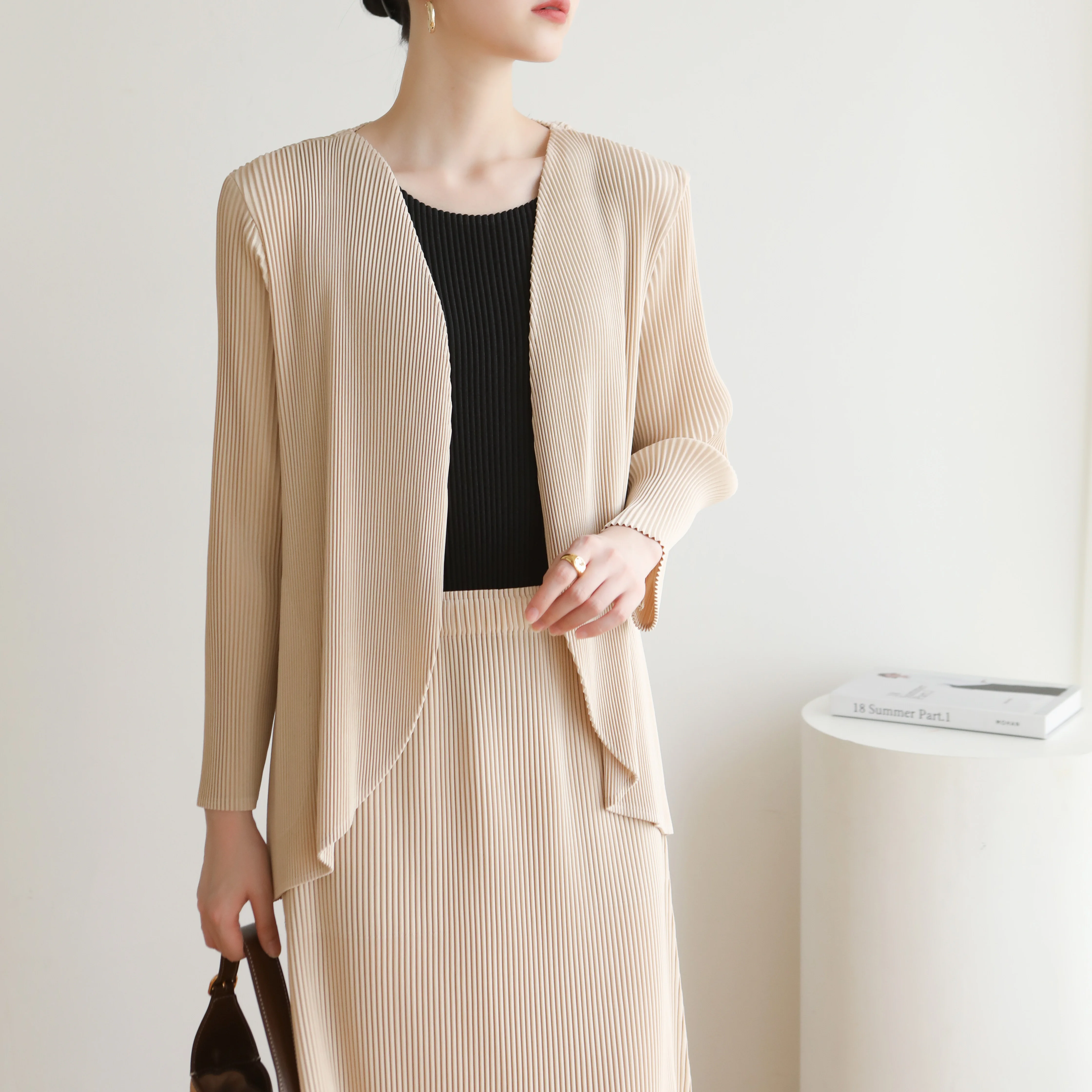 

Counter quality 2024 fall and spring new high-end pleated soft fabric slim fashion all match leisure cardigan jacket