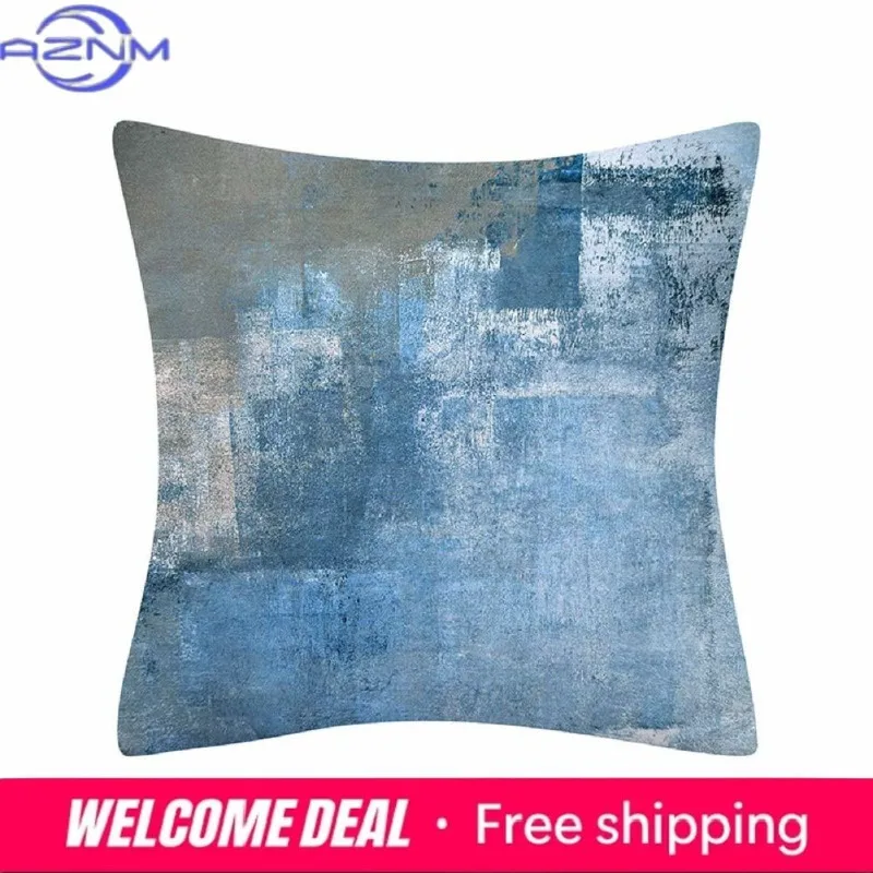 1PC Abstract Blue Grey Pillow Cover, Modern Textured Art Cushion Case for Sofa Bedroom Home Decor, No Pillow Insert