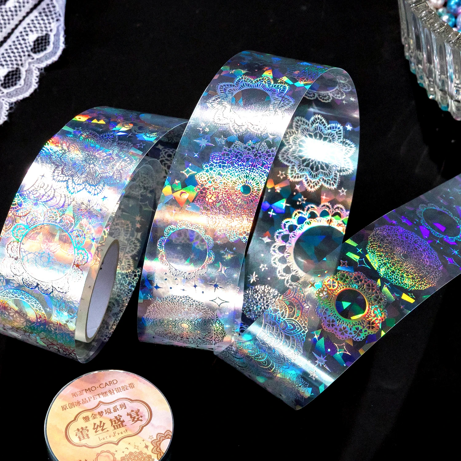 3cm*2M Laser Reflective Transparent Stickers Cool Diy Decorative Labels Scrapbooking Collage Material Diary Stationery Tape