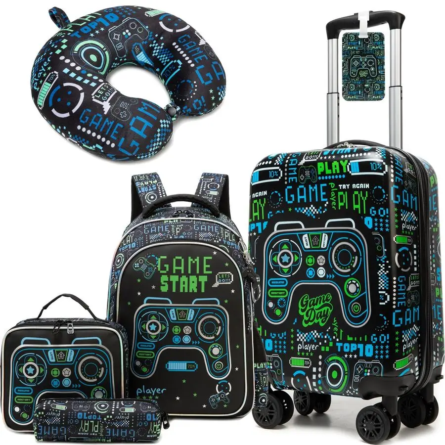 

Luggage Set 5 Piece Suitcase Set 16 Hardside Luggage with Spinner Wheels Boys Carry on Toddler Travel Rolling Luggage Airline Ap