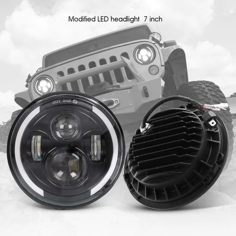 Coppia 7 pollici rotondi 200W LED faro Halo Angle Eyes DRL indicatore di direzione per Jeep Wrangler JK LJ TJ CJ97-18