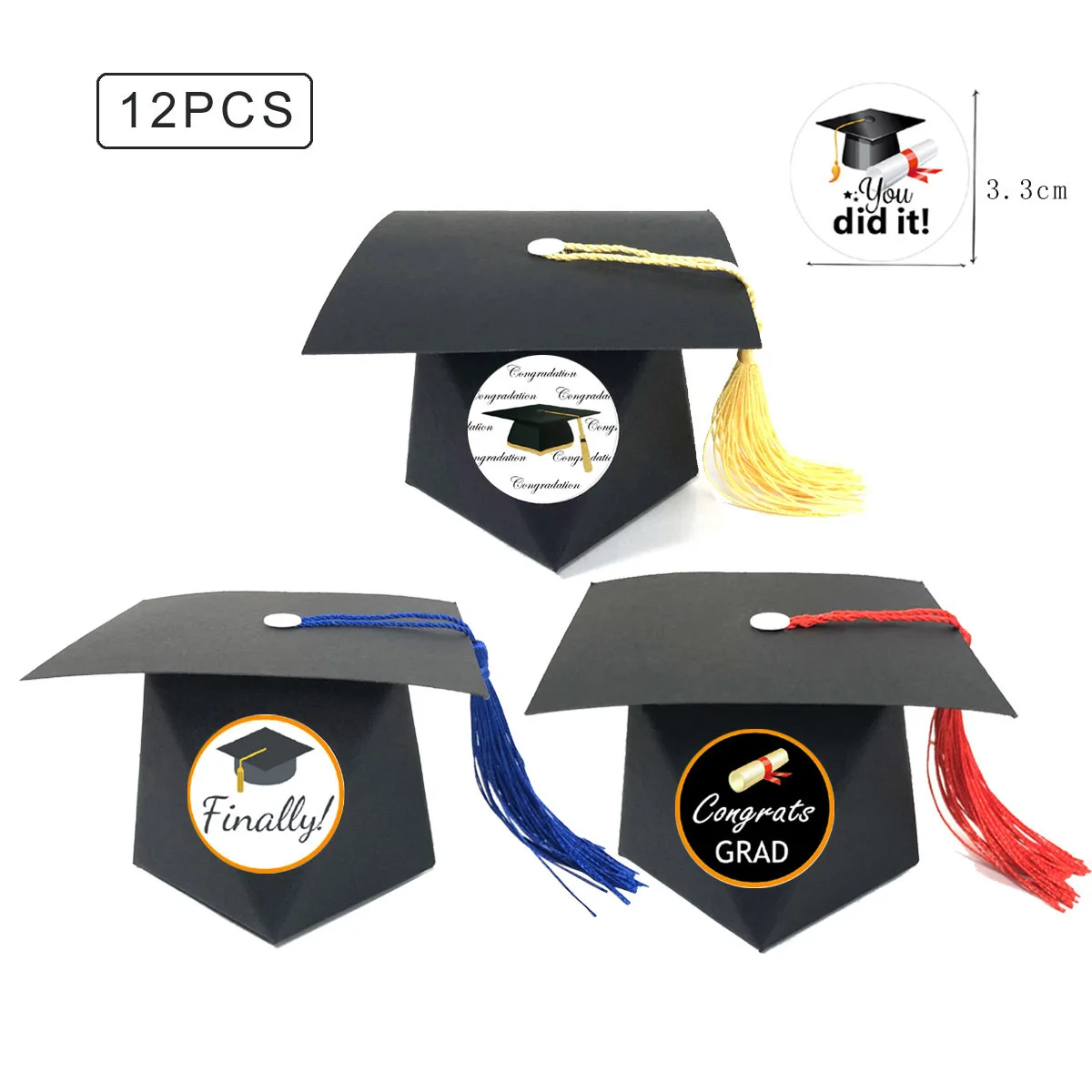 

12/24Pcs European Bachelor Hat Cap Bag Candy Box Graduation Party Sweet Favor Gift Boxes Paper Packaging Bags With Tassel Label