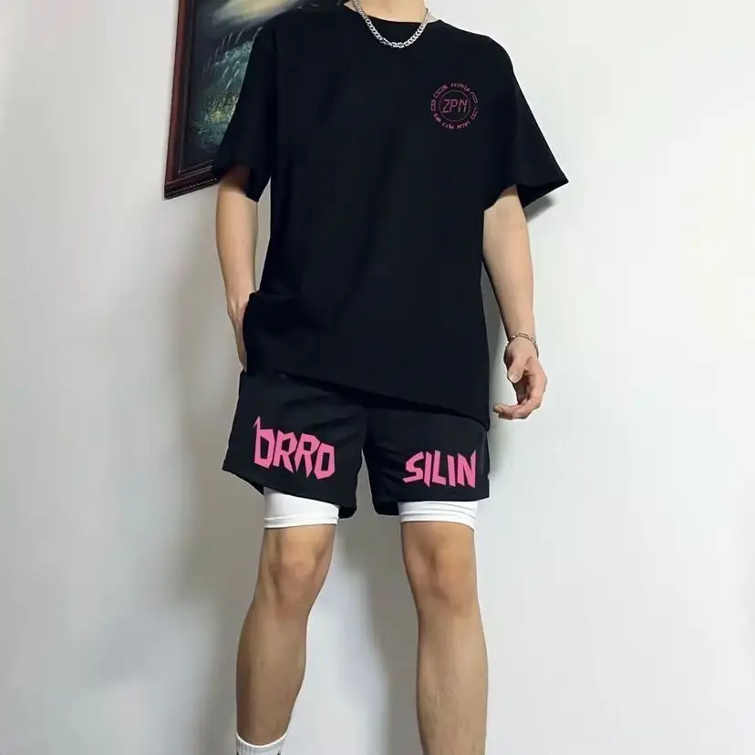 

Shorts Men's Summer Double Layer But Knee Fake Two-piece Sweatpants 4-point Pants Running Training Basketball Pants