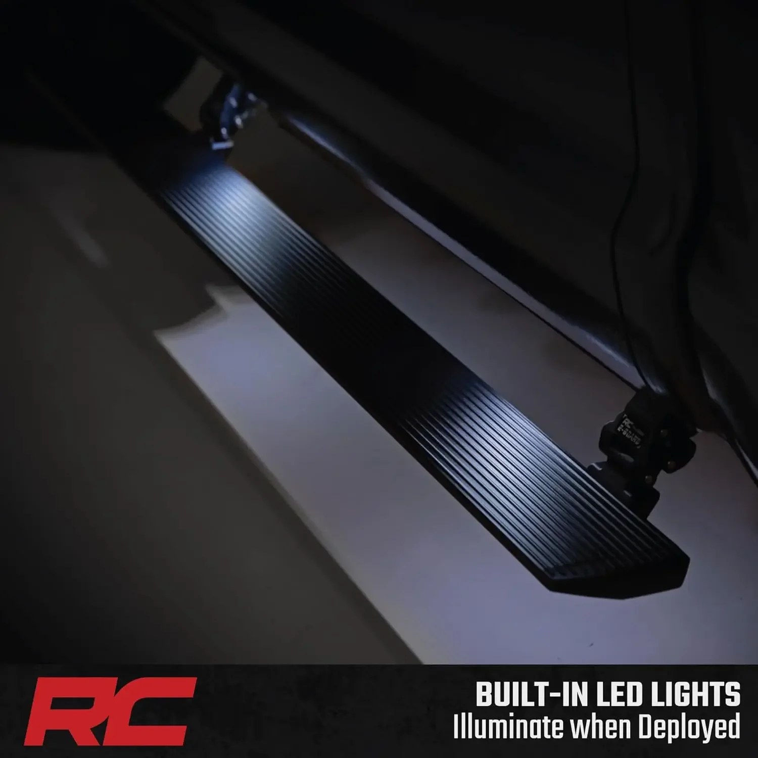 Rough Country Power Running Boards with LED Step Lights for Ford F-150 Lightning/F-250/F-350/Raptor (2015-2026) Crew Cab - Retractable Electric Side Steps, Non-Slip Aluminum view 2