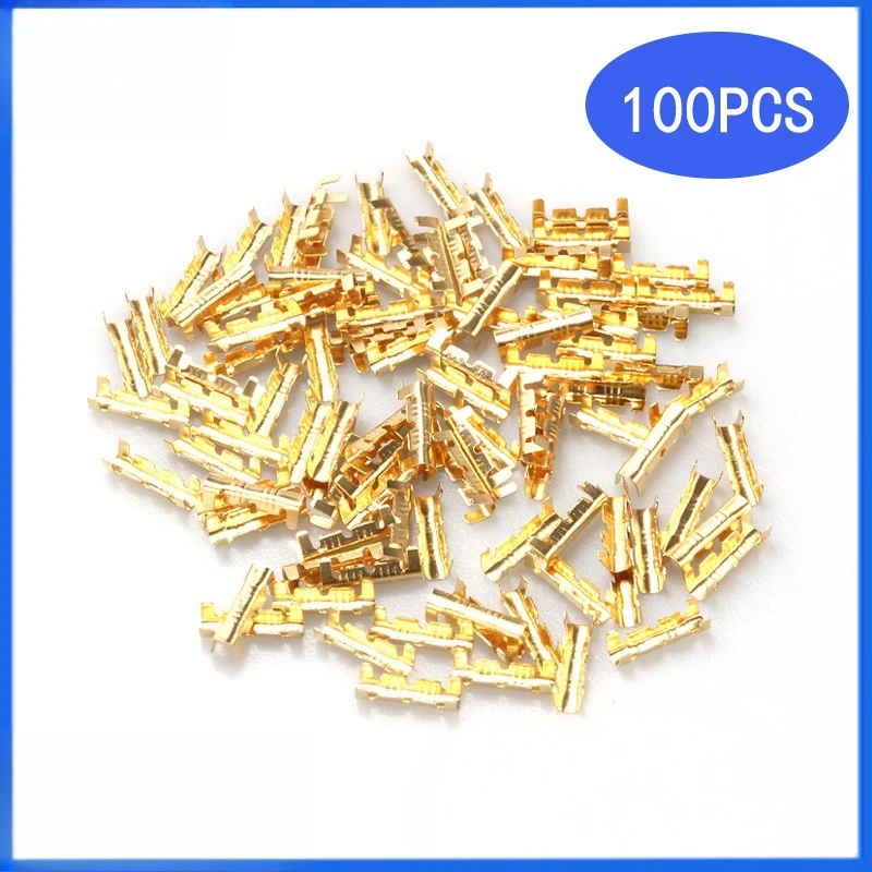 100PCS Bag Pack Golden U-Shaped Copper Crimp Terminals, Automotive U Type Wire Connector Plug Cable Joints