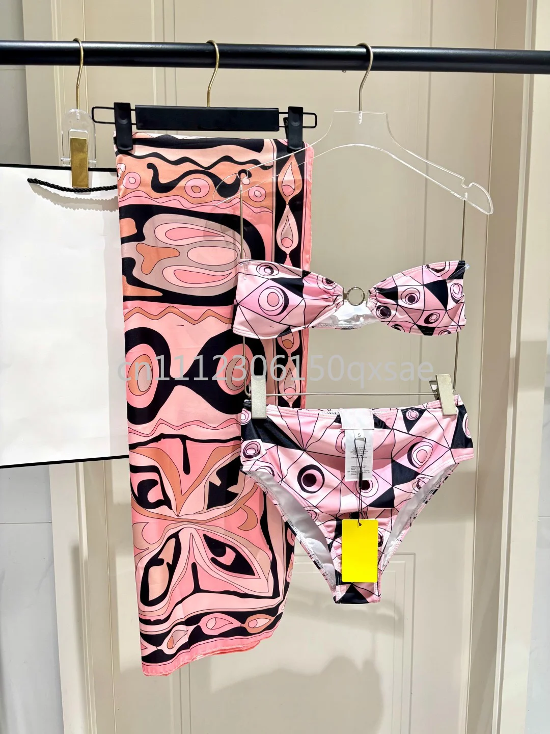 Classic Design Women's Pink Headband Scarf Bikini Sets with Designer Signature Letter Logo Luxury Brand Swimsuits Swimwear