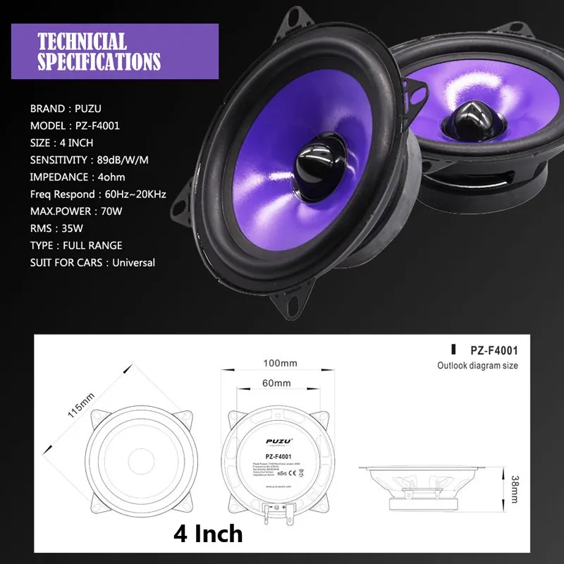 2pcs 4/5/6.5 Inch 80W Car Audio Speaker Full Range Frequency Mid-bass Modified Speaker Subwoofer Non-destructive Installation